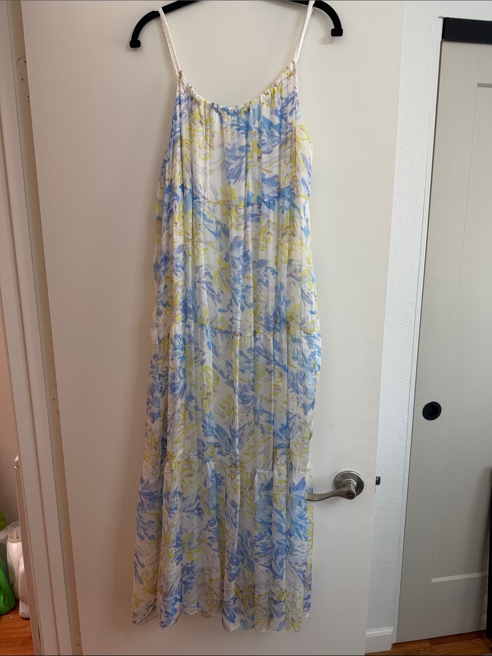 Floaty Spaghetti-Strap Floral Maxi Dress in Blue & Yellow